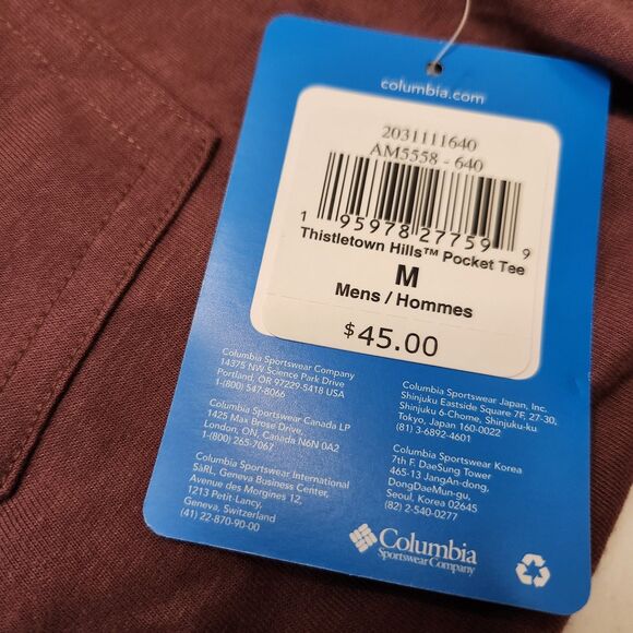 Columbia Thistletown Hills Pocket Tee – Men’s Medium – Maroon – NWT - Picture 5 of 7